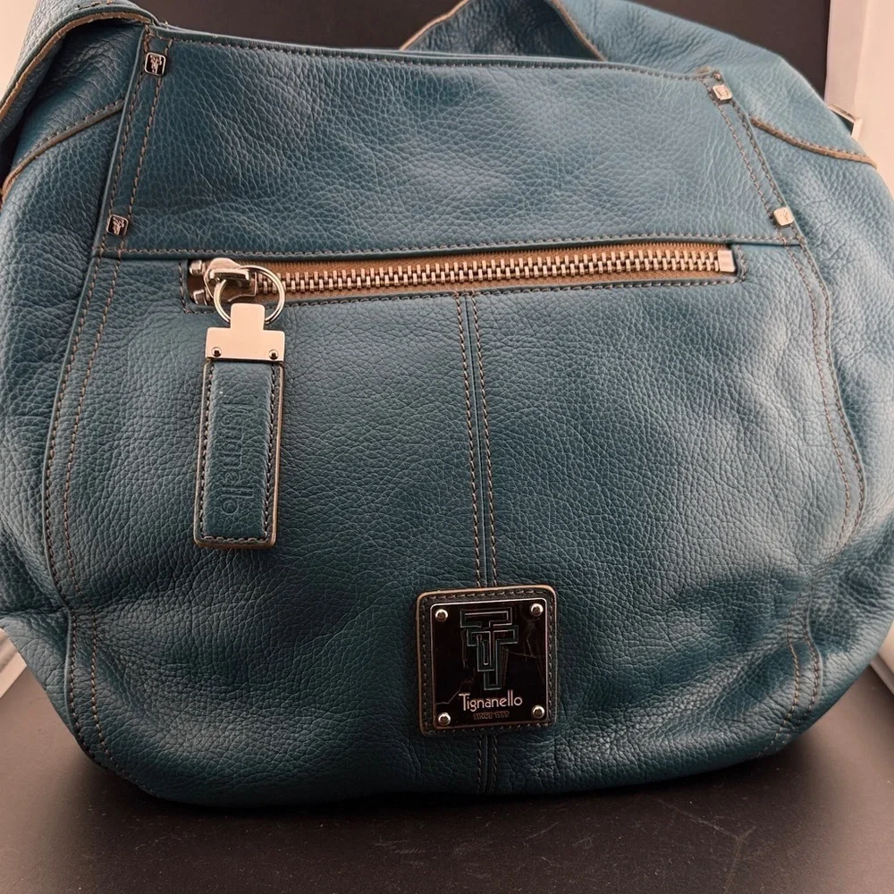 Tignanello Teal Leather Shoulder Bag